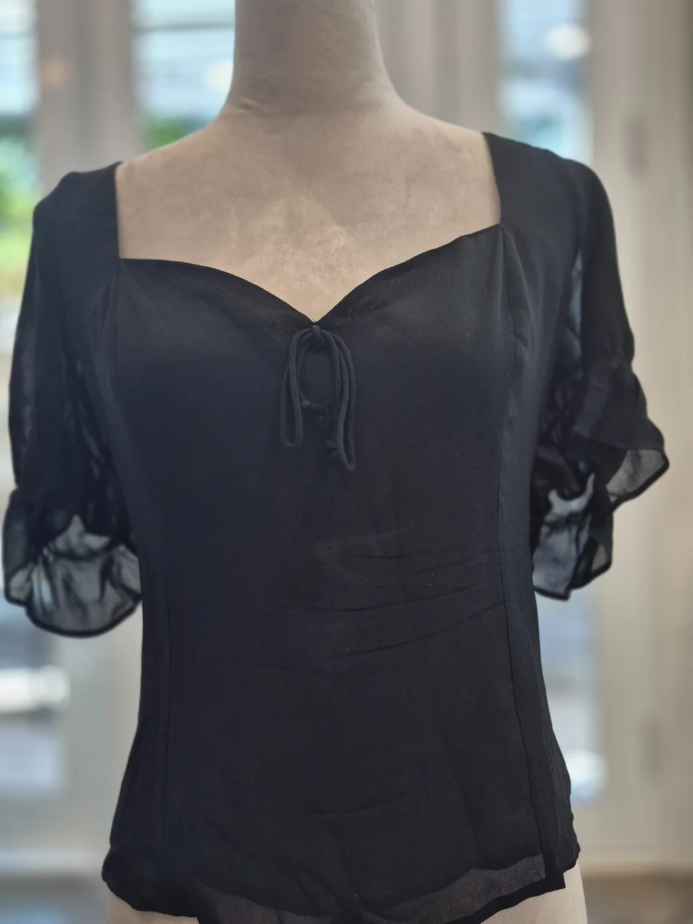 Reformation Black Sweetheart Neck Tie Blouse